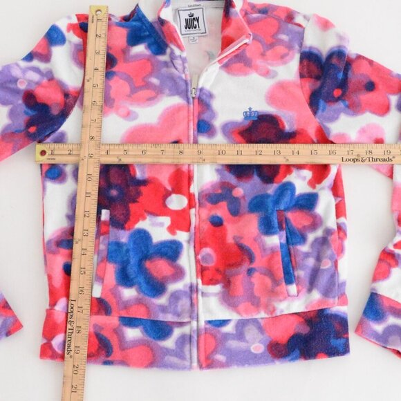 Juicy Couture All Over Floral Zip Up TerryCloth Mockneck Jacket Sweater Small - Picture 4 of 10